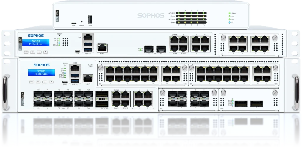 XG, SG oder XGS? Bei Sophos zählt das genaue Modell und Betriebssystem 7 Sophos XGS 128, XGS 2100 und XGS 7500 in der Frontansicht.
